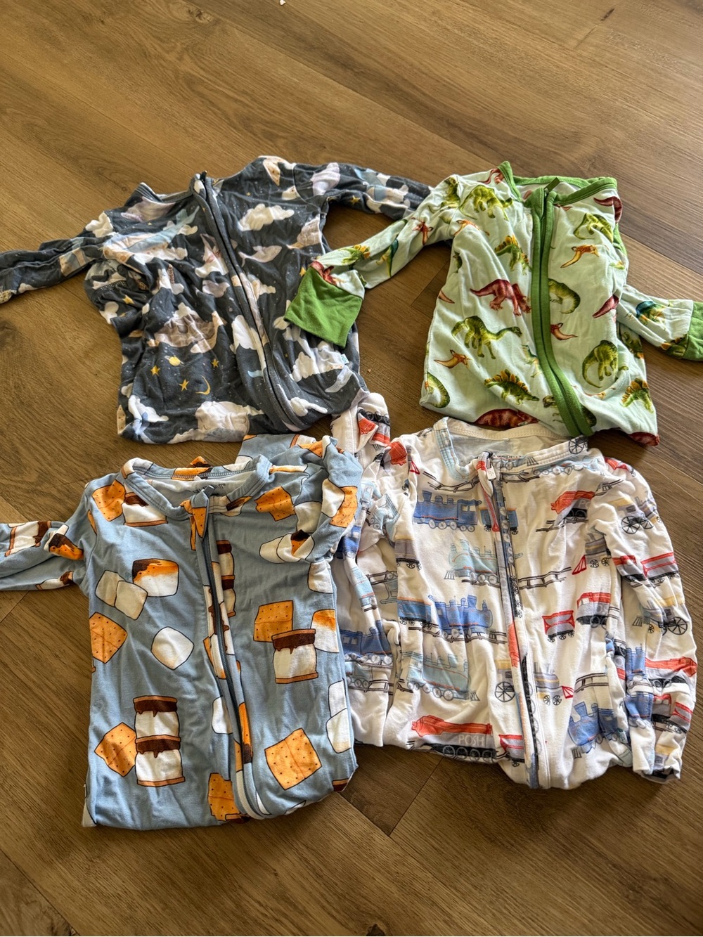 Posh Peanut Kids Zip Pajama Jackets - Gray, Green, Blue, White Prints